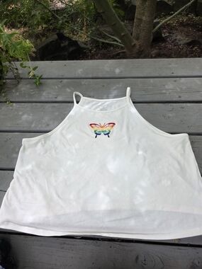 Torrid White Halter Crop Tank with Rainbow Butterfly Embroidery 3x